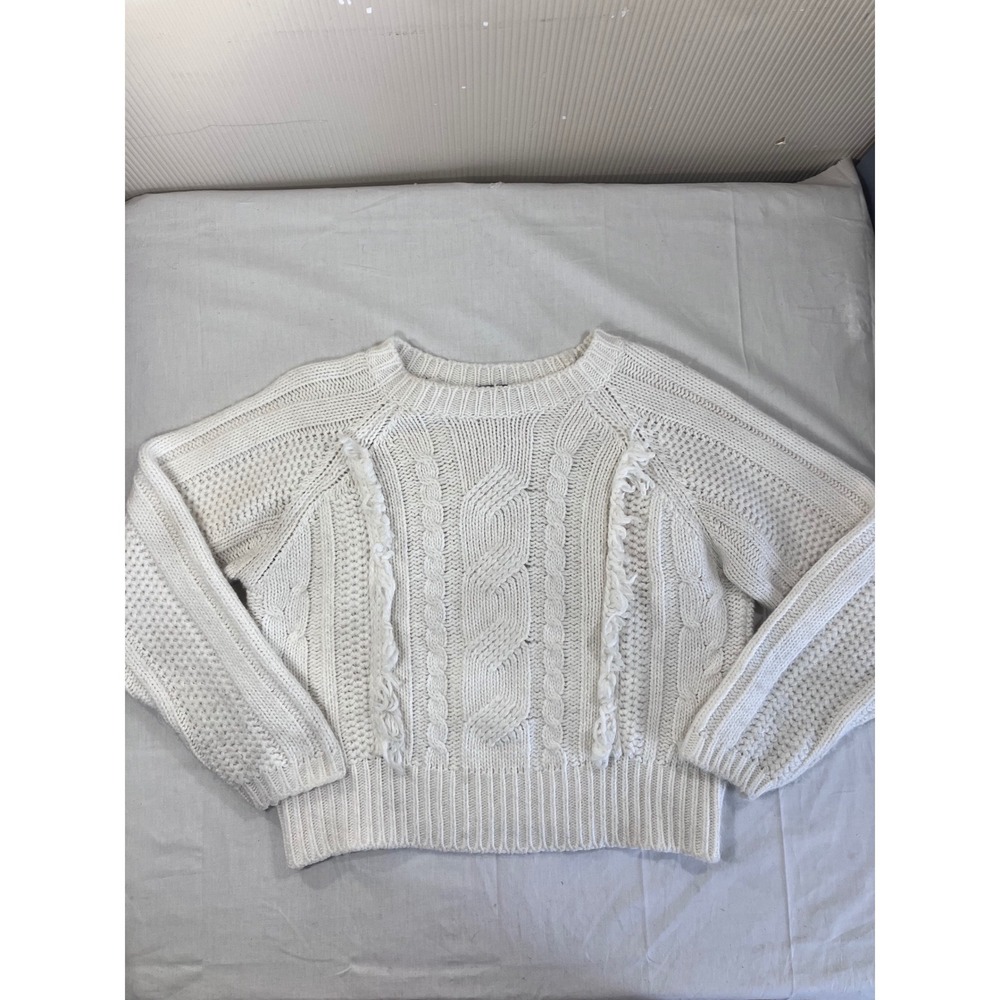 Elsamanda Italy Cream Cable Knit Alpaca Wool Blend‎ Fringe Sweater Large L
